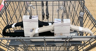 velvet hangers in a cart at aldi