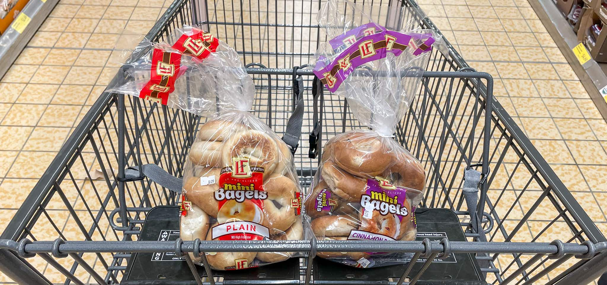 mini bagels in a cart at aldi