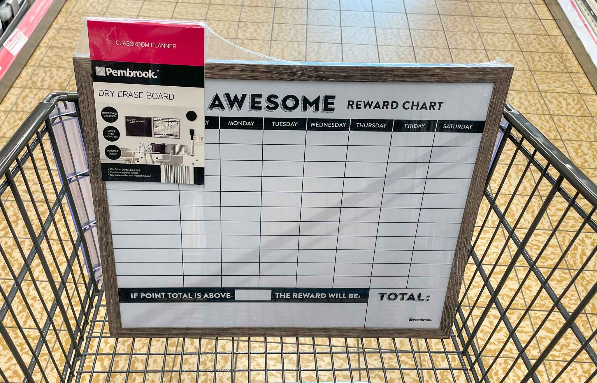 dry erase board in a cart at aldi