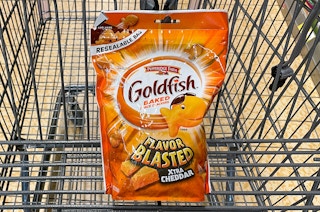 goldfish in a package in a cart at aldi