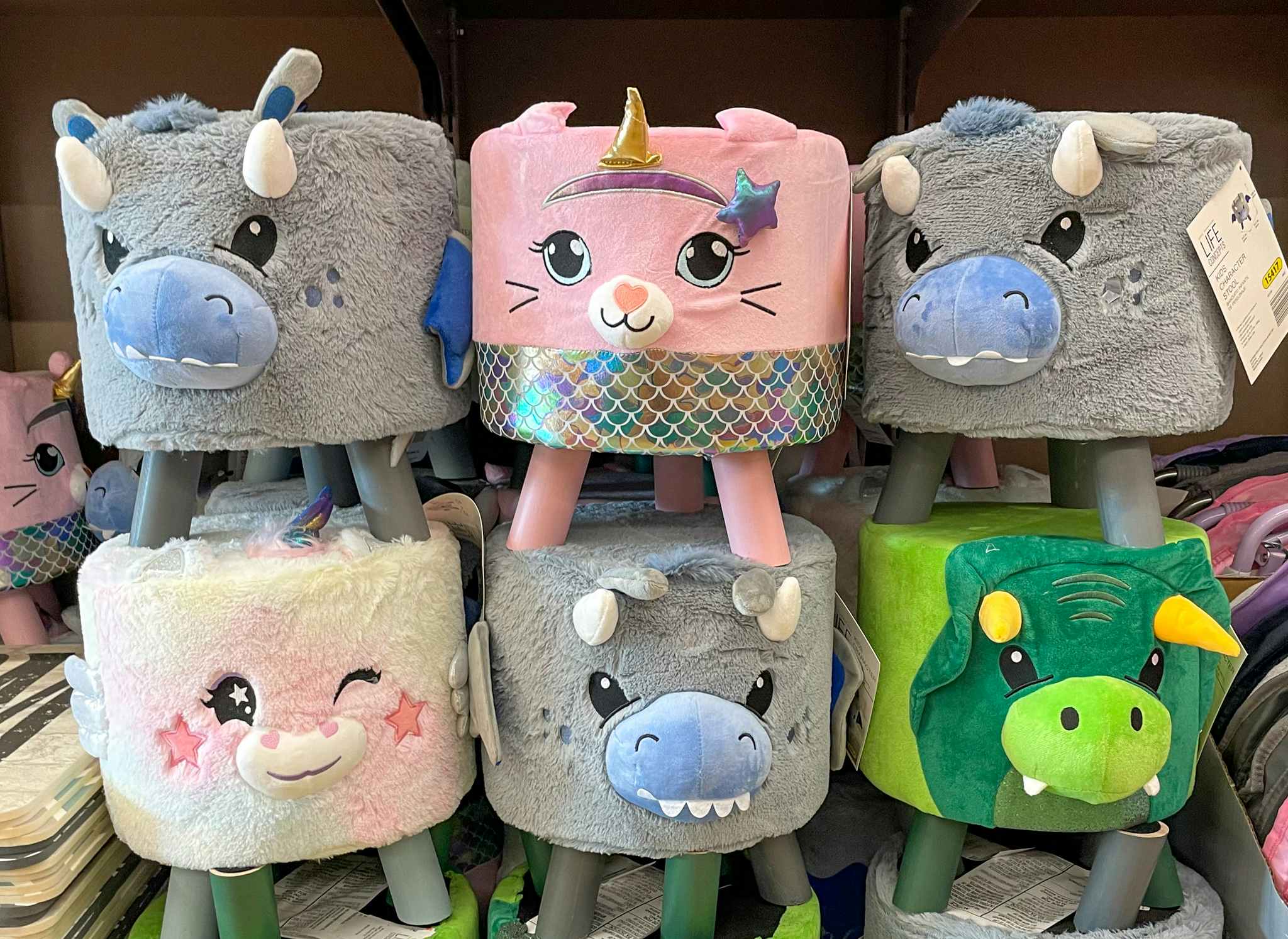 animal character stool for kids on a shelf at aldi
