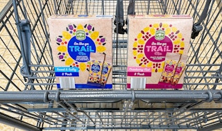 trail mix in boxes in a cart at aldi 