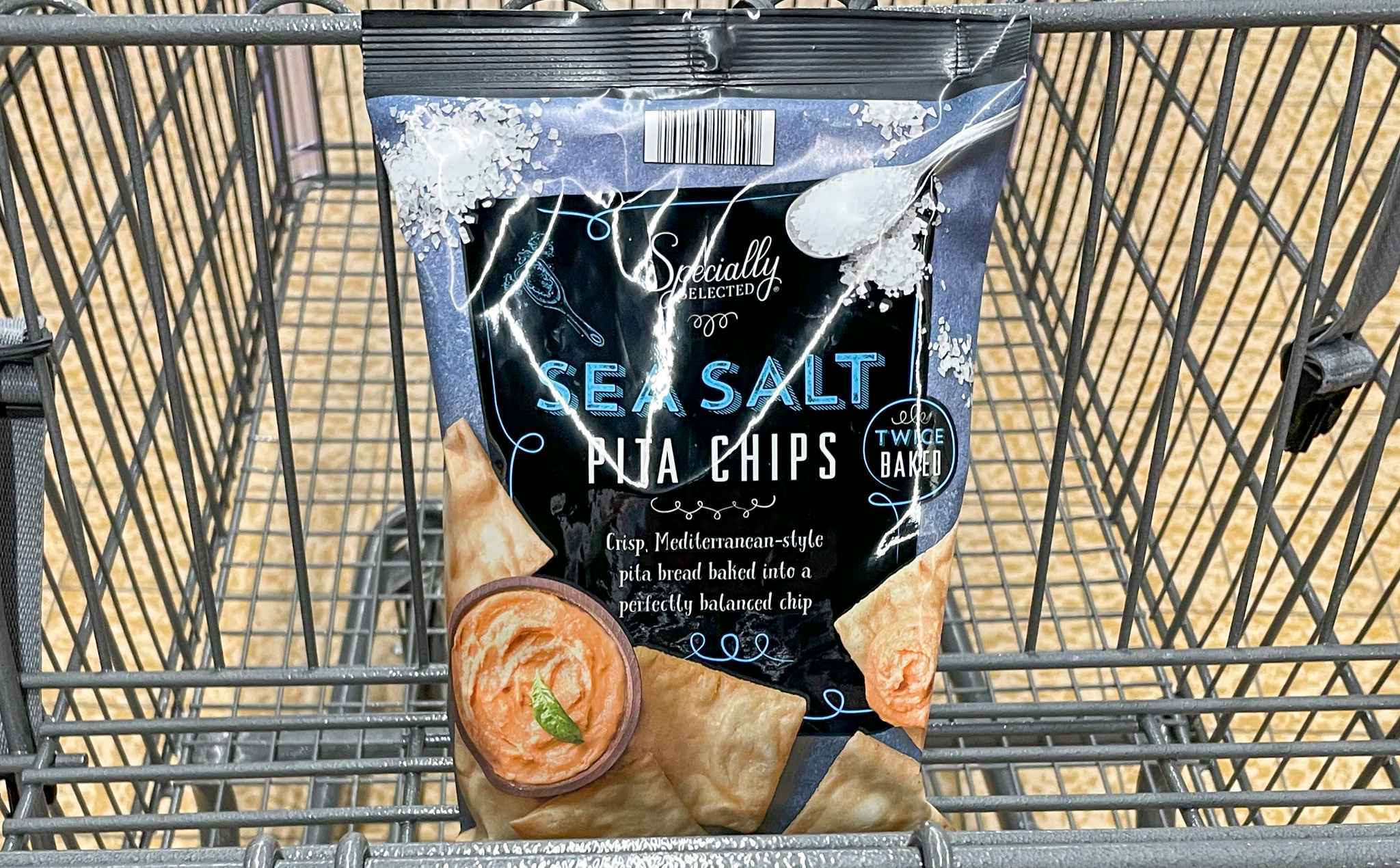 pita chips in a cart at aldi