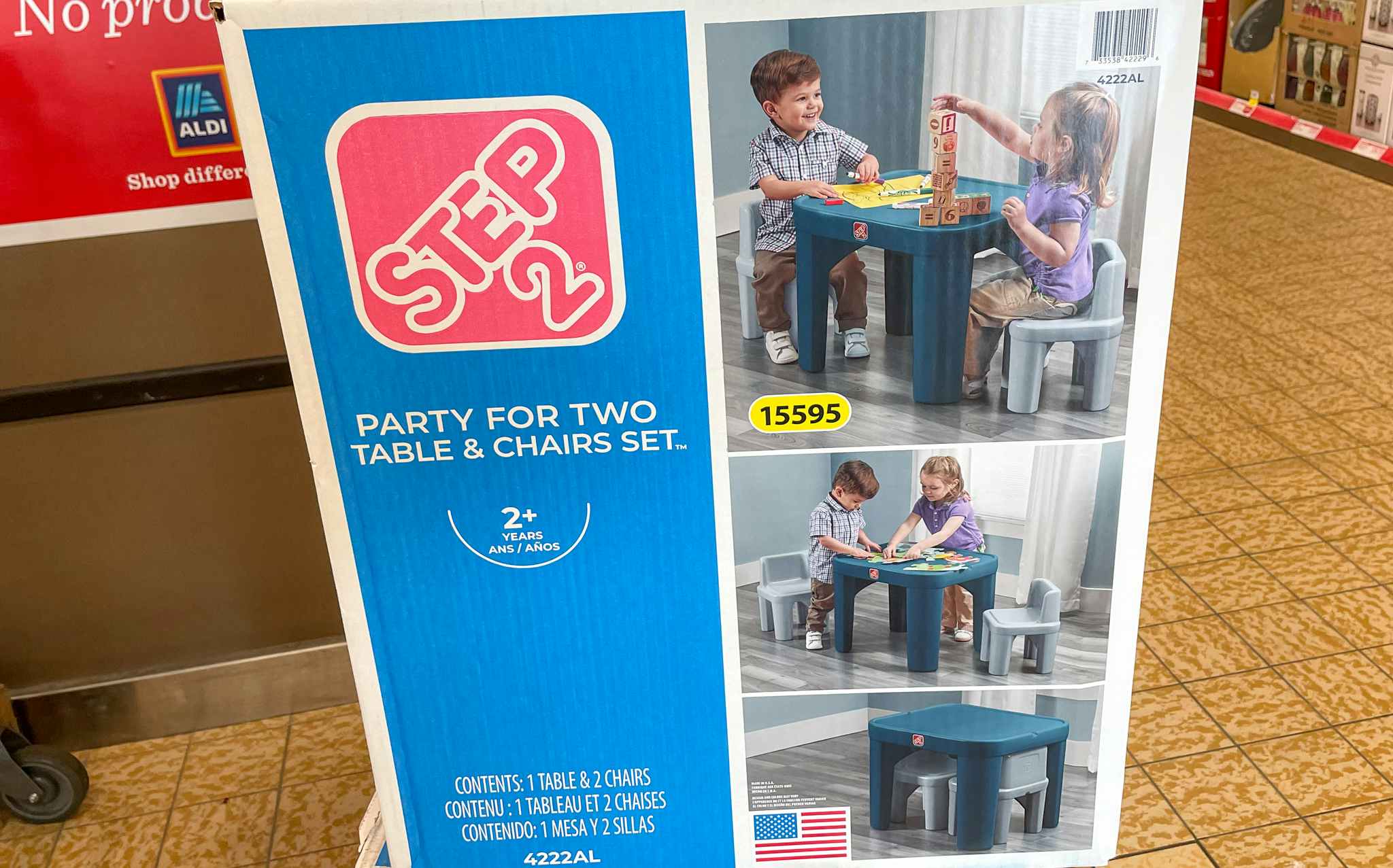 kids table and chair set in a box at aldi