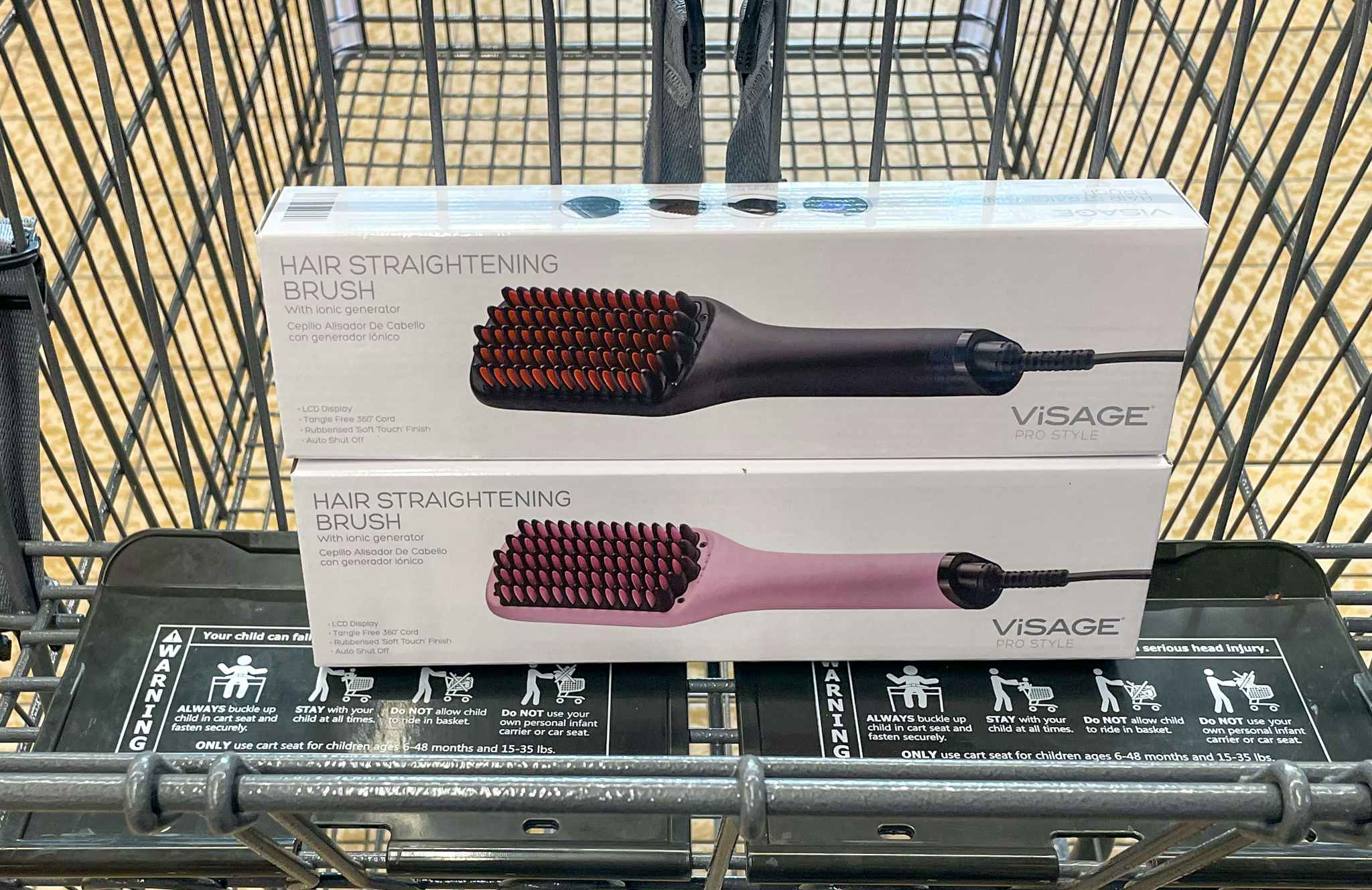 hair straightening brush in a box in a cart at aldi