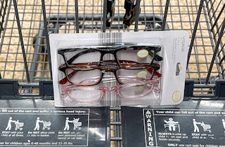 reading glasses in a cart at aldi