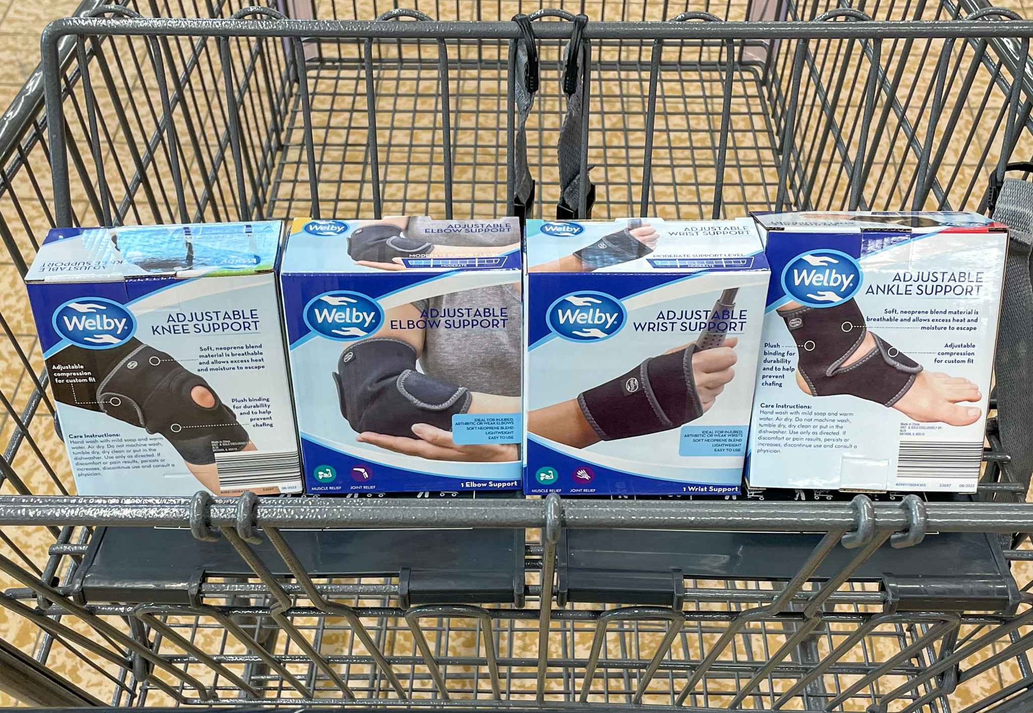 joint support braces in a cart at aldi
