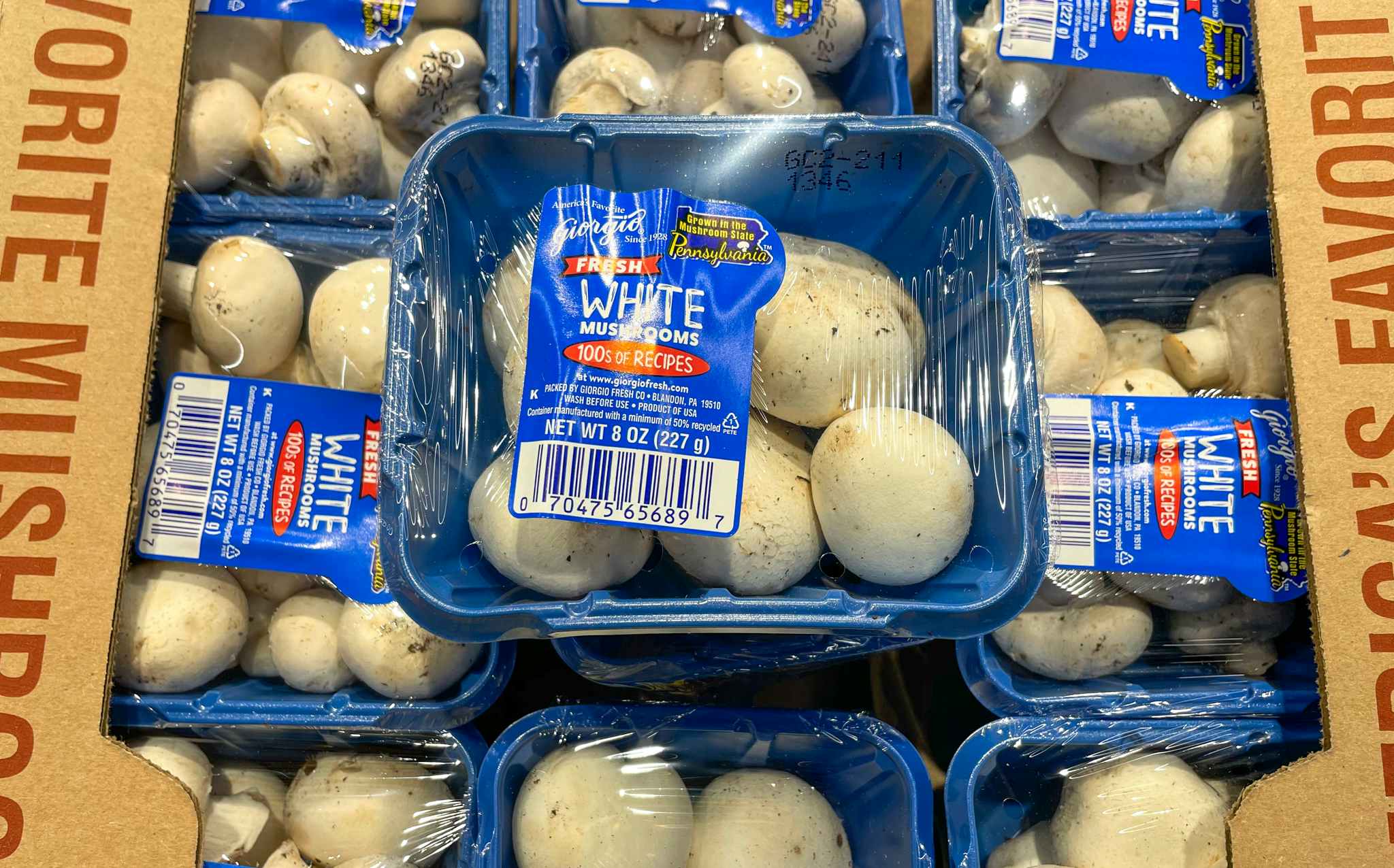 white mushrooms in a package at aldi