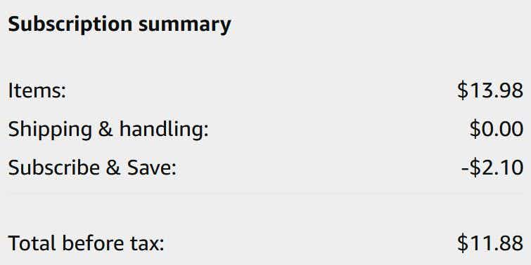 An Amazon subscription summary ending in $11.88.
