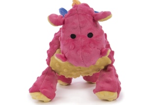 Pink dragon plush toy on a white background