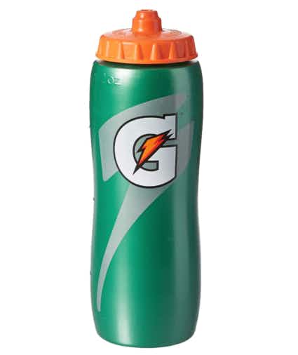 Green and orange gatorade water bottle