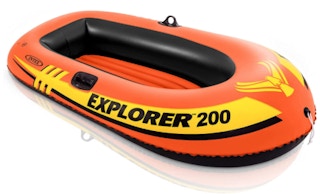 Orange inflatable boat on a white background