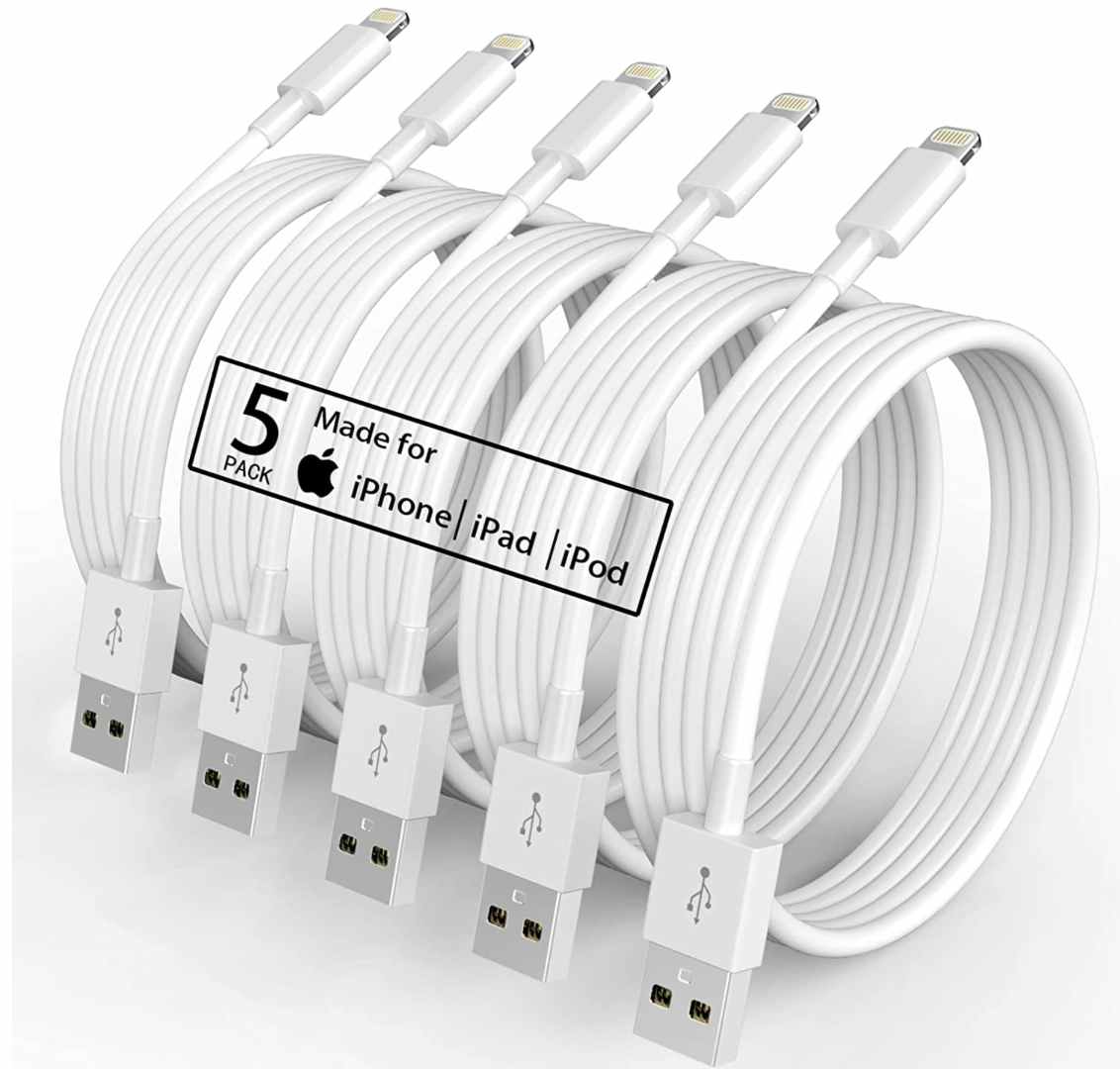 A pack of white charging cords on a white background