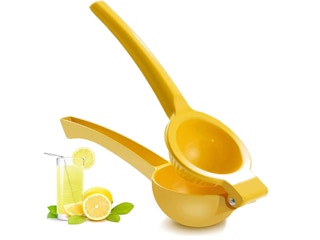 Yellow lemon squeezer on a white background