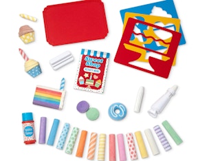 Chalk and stencil set on a white background