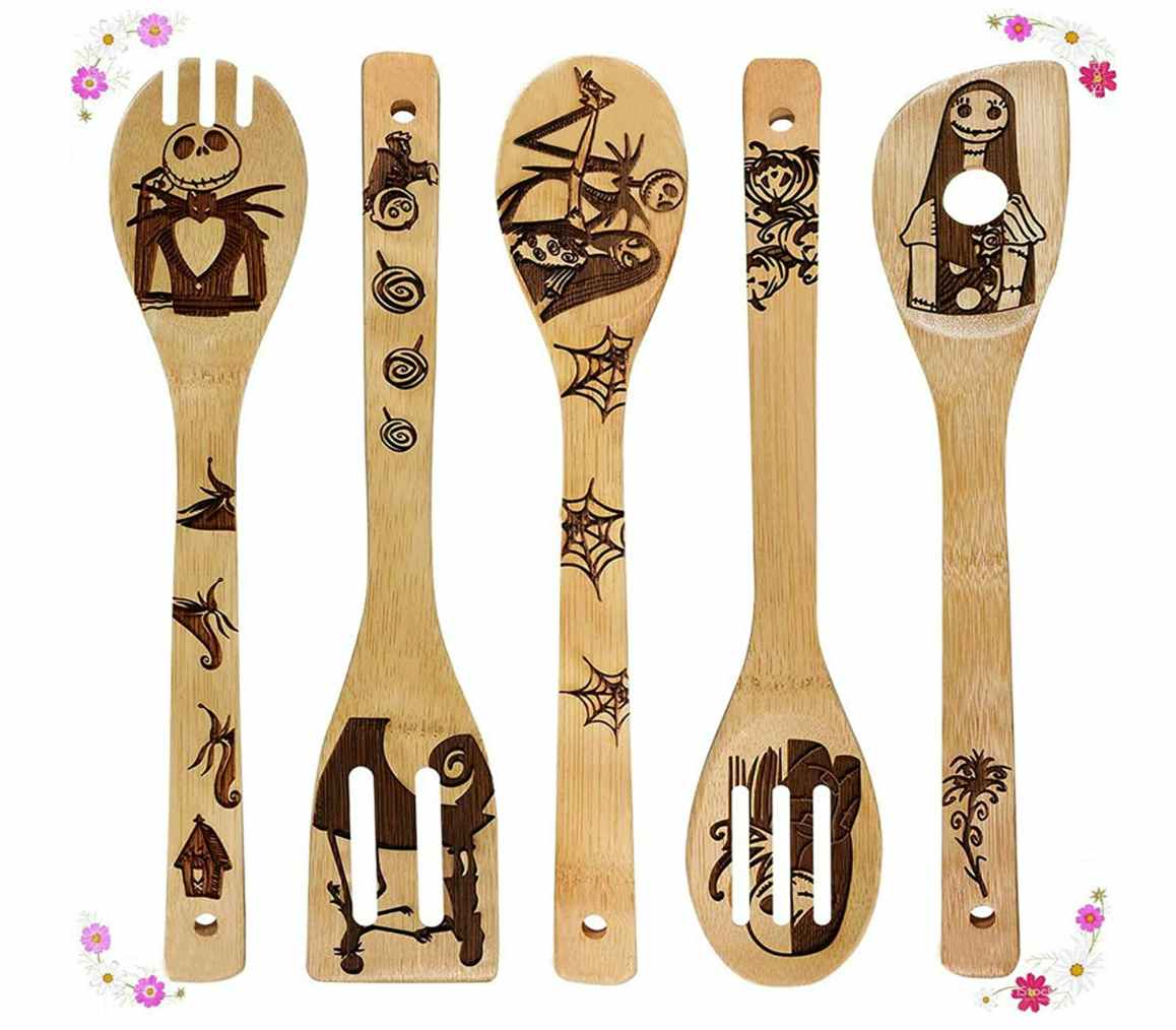 Nightmare Before Christmas bamboo spoons on a white background