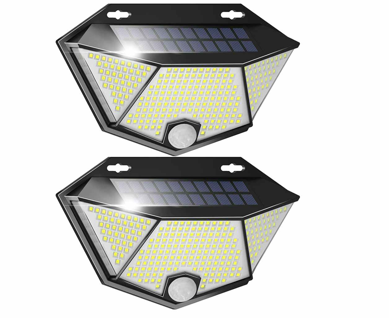 Two solar lights on a white background