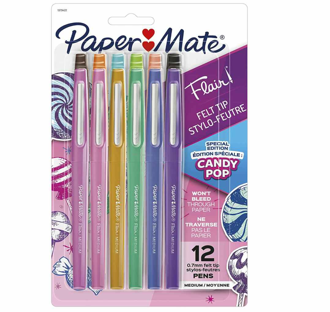 Colorful pens in a pack on a white background