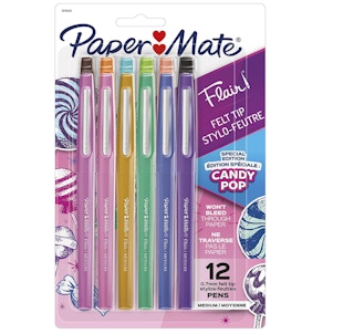 Colorful pens in a pack on a white background