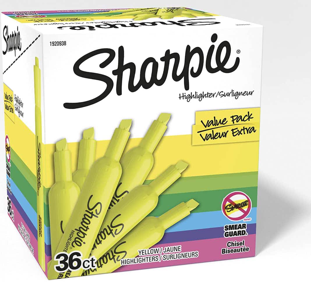 A box of highlighters on a white background