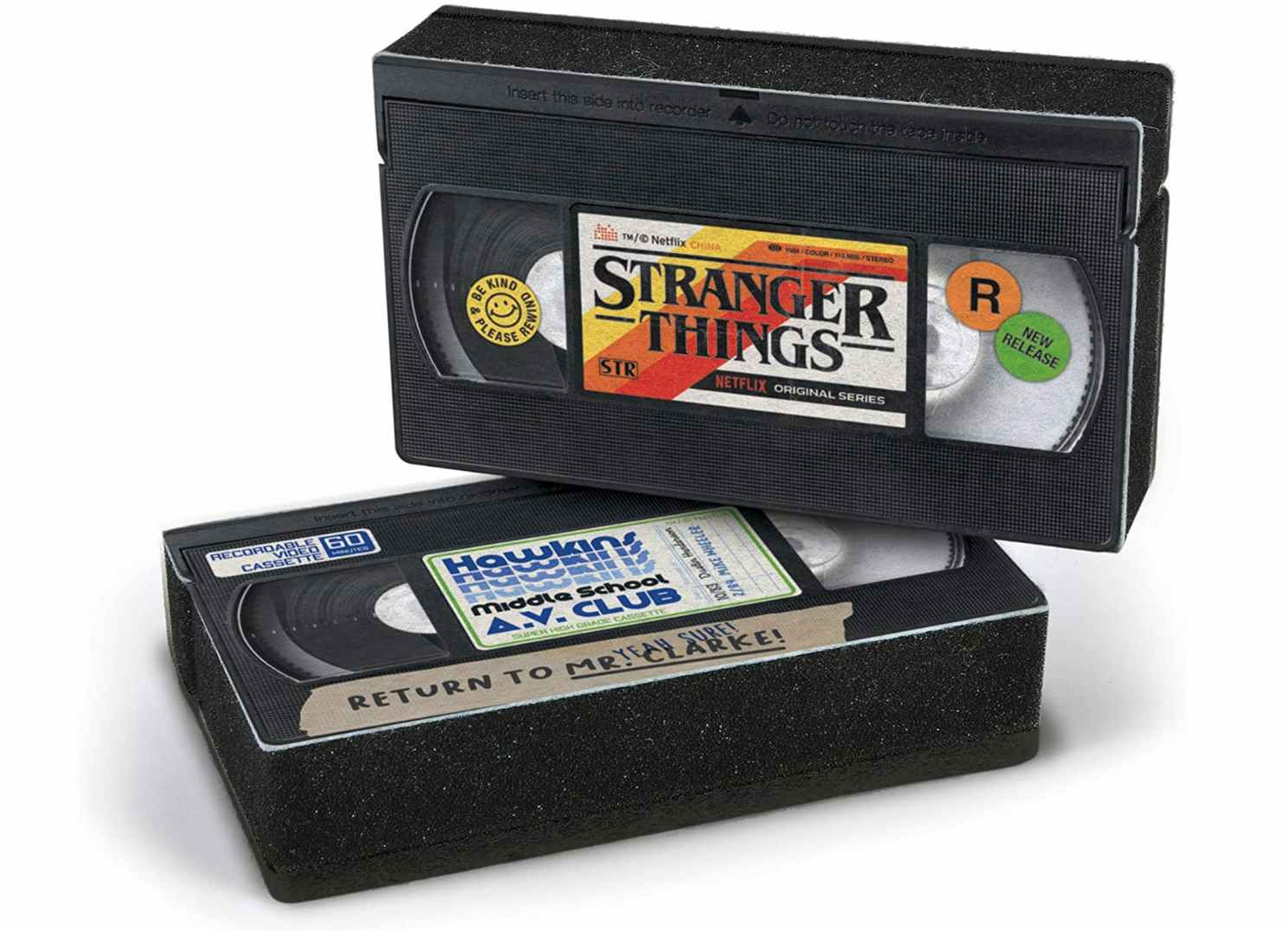 Stranger Things VHS sponges on a white background
