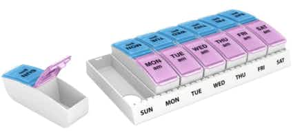 Purple and blue pill organizer