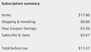 An Amazon subscription summary ending in $11.57.