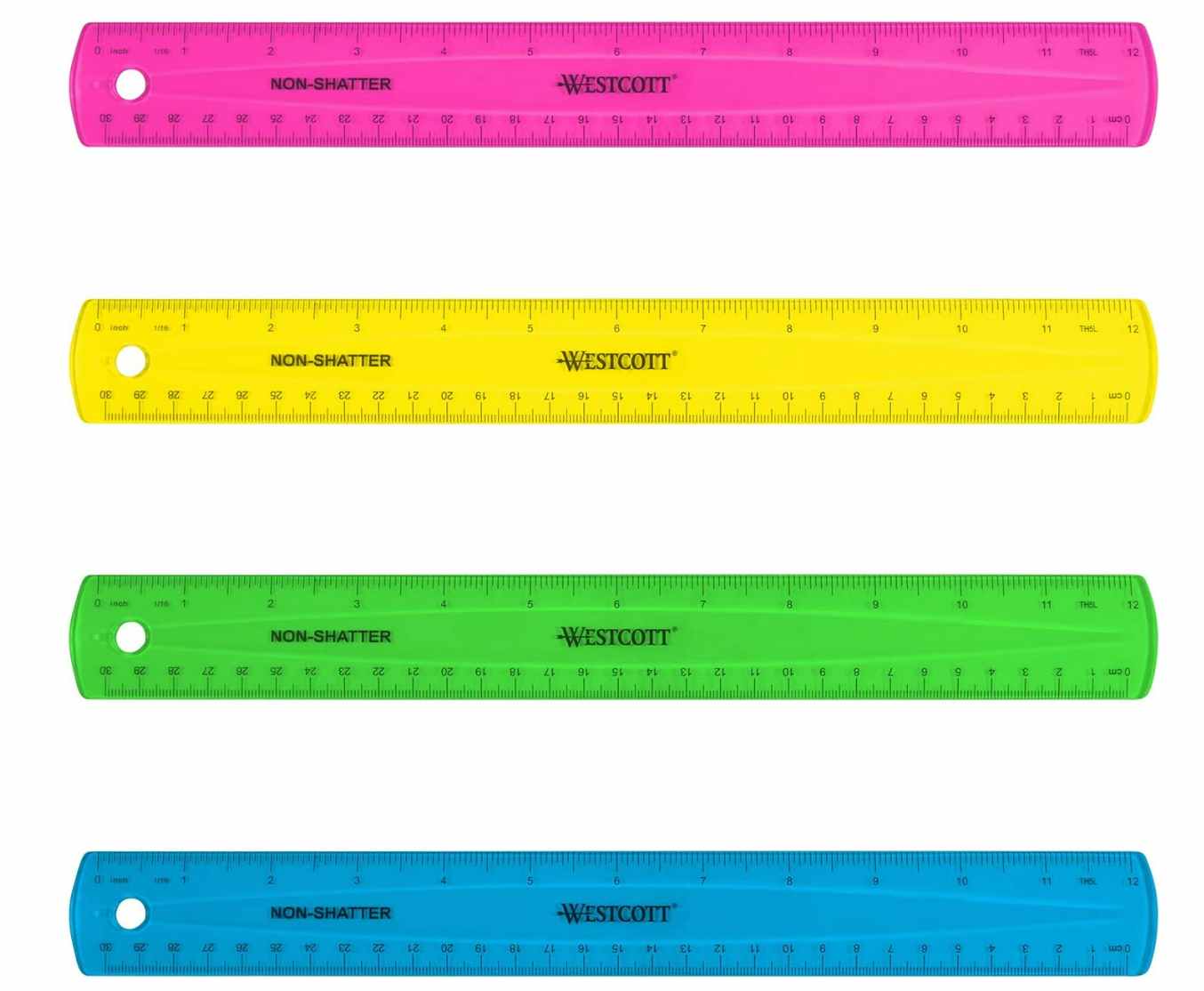 Three colorful rulers on a white background
