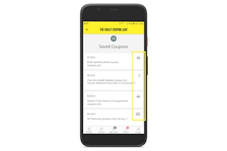 screenshot of Android app showing coupons list