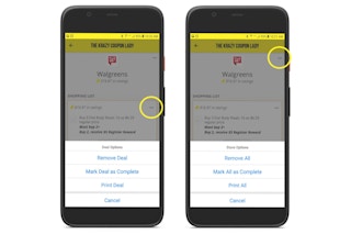 screenshots of Android app showing how to print list