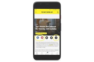 screenshot of Android app showing how to share