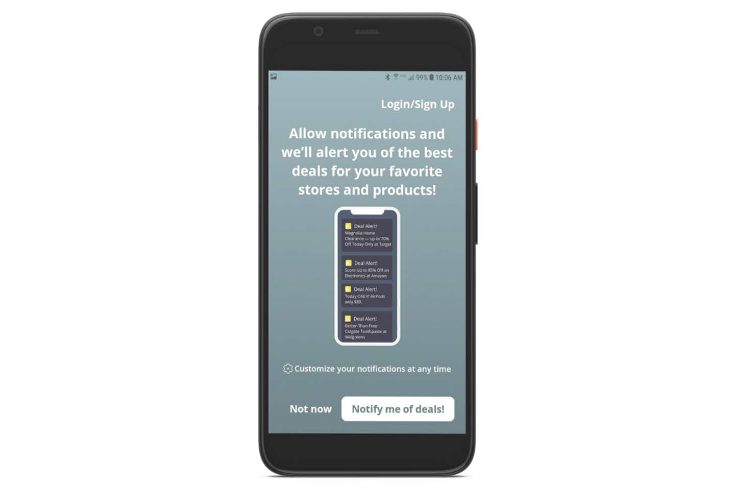 screenshot of Android app showing deal notification settings