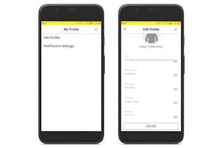 screenshots of Android app showing how to update profile