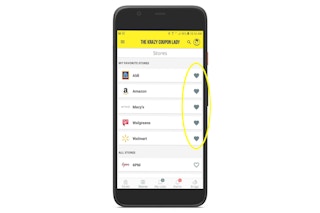 screenshot of Android app showing how to add or remove favorite stores