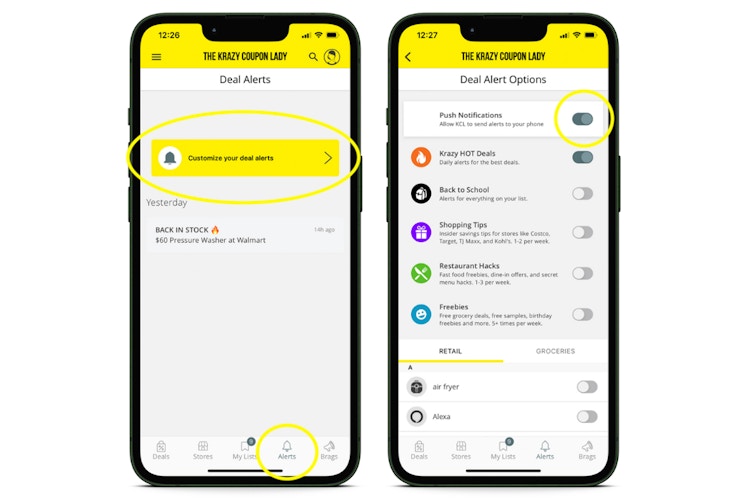 screenshots of iOS app showing notifications