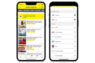 screenshots of iOS app showing favorite stores and brands