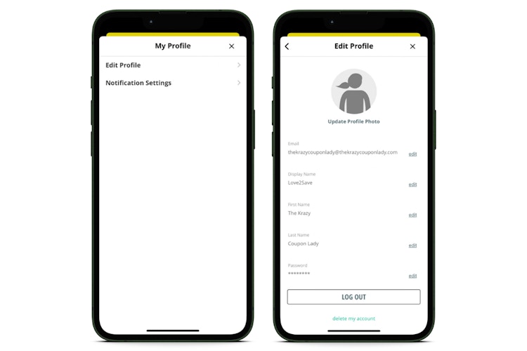 screenshot of iOS app showing how to edit profile