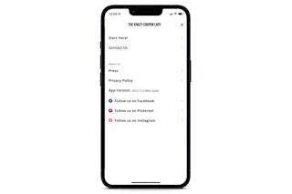 screenshot of iOS app showing the app menu