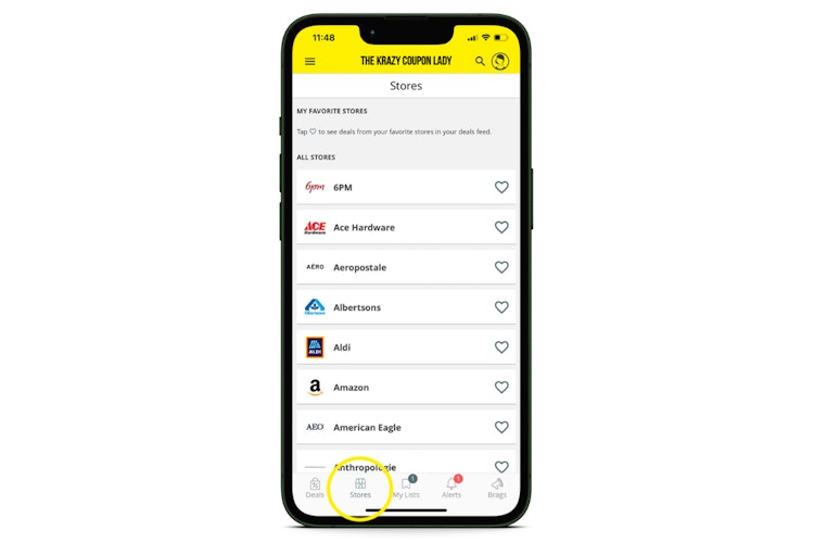 screenshot of iOS app showing how to view all stores