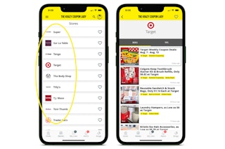 screenshots of iOS app showing how to view store deals
