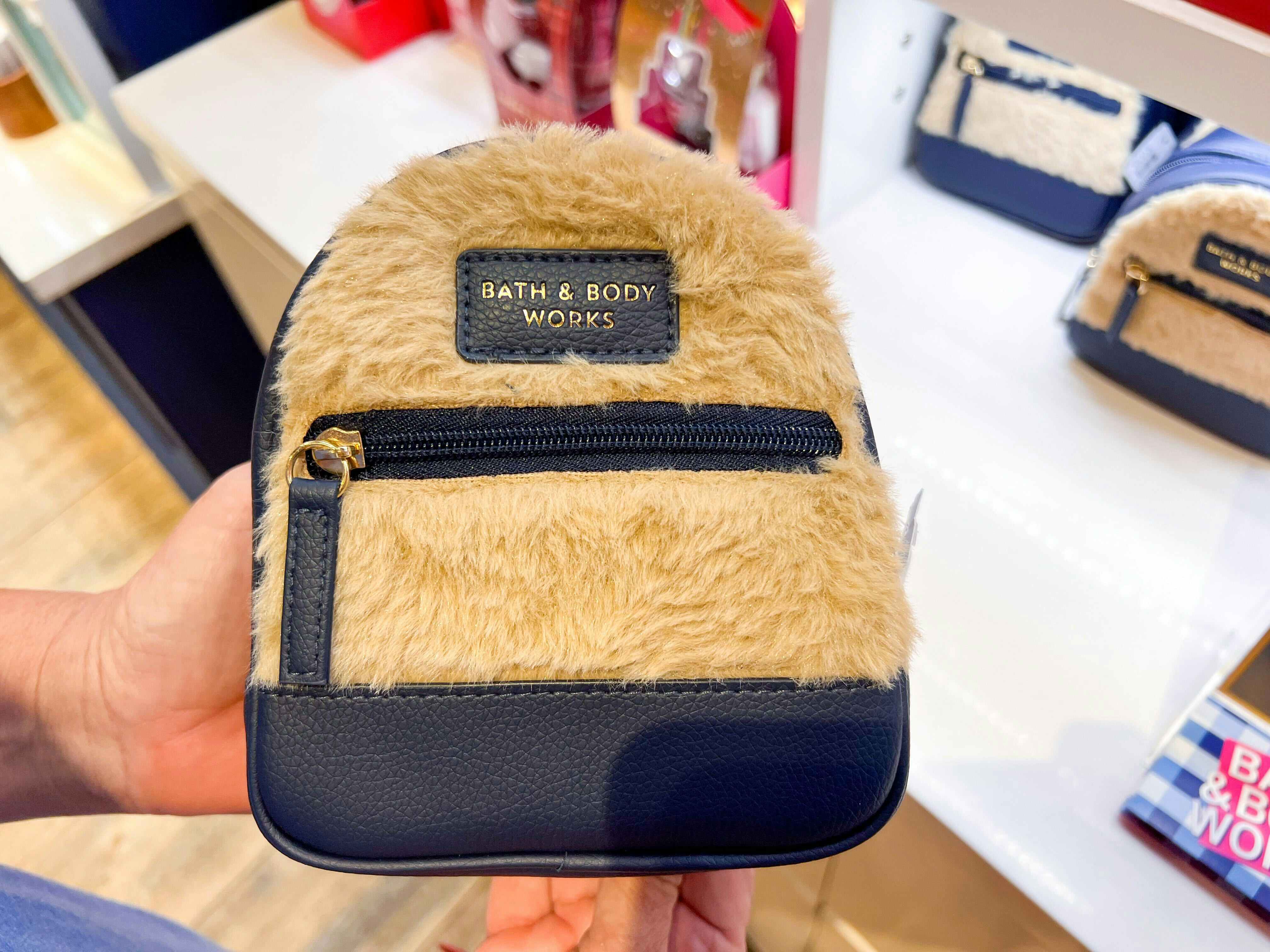 faux fur leather cosmetic bag