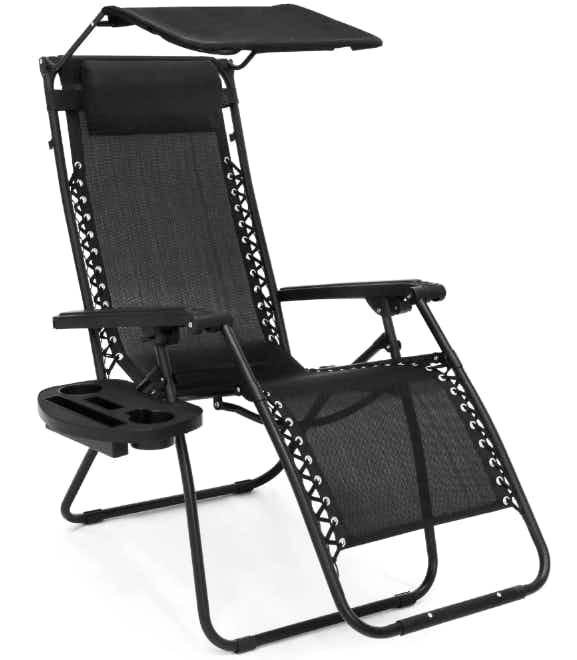 Folding Zero Gravity Recliner Patio Lounge Chair w/ Canopy, Side Tray
