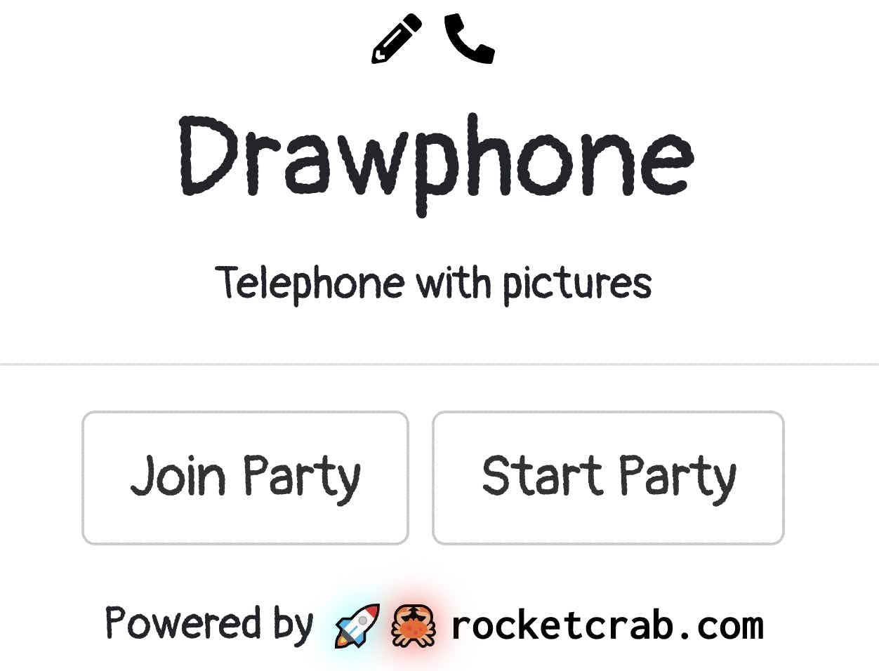 A screenshot of the Drawphone game on https://drawphone.tannerkrewson.com 