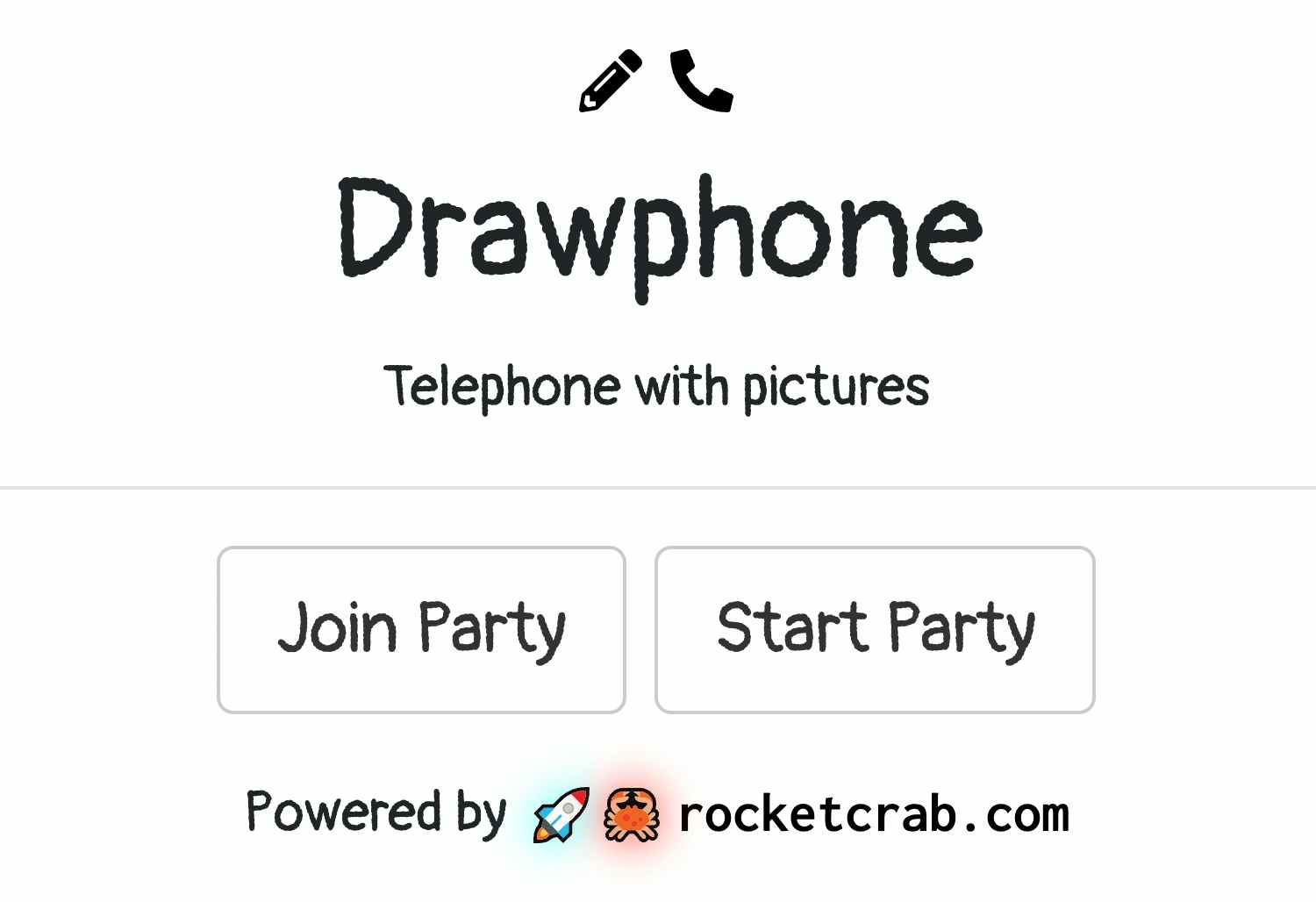 A screenshot of the Drawphone game on https://drawphone.tannerkrewson.com 