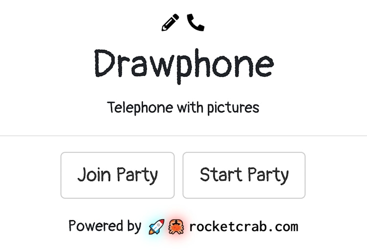 A screenshot of the Drawphone game on https://drawphone.tannerkrewson.com 