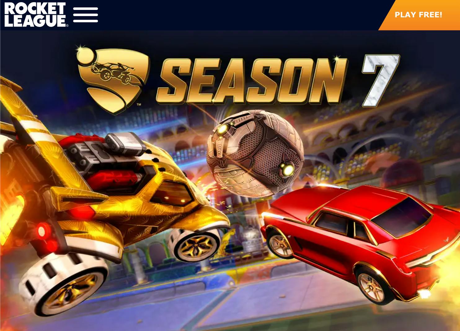 A screenshot of the banner on the Rocket League website's main page.
