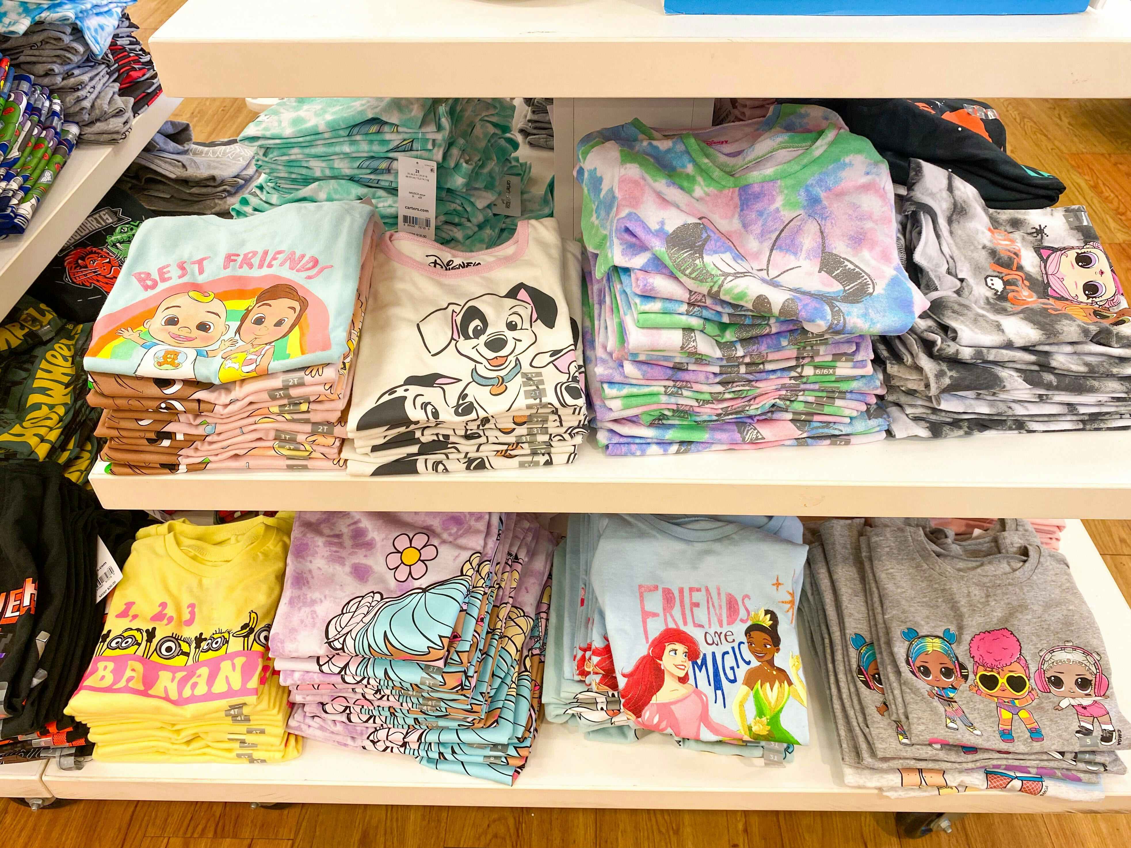 display of girls graphic tees