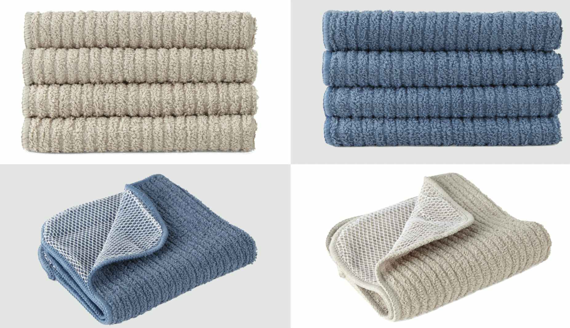 collage of scrubbing dish cloths in different colors