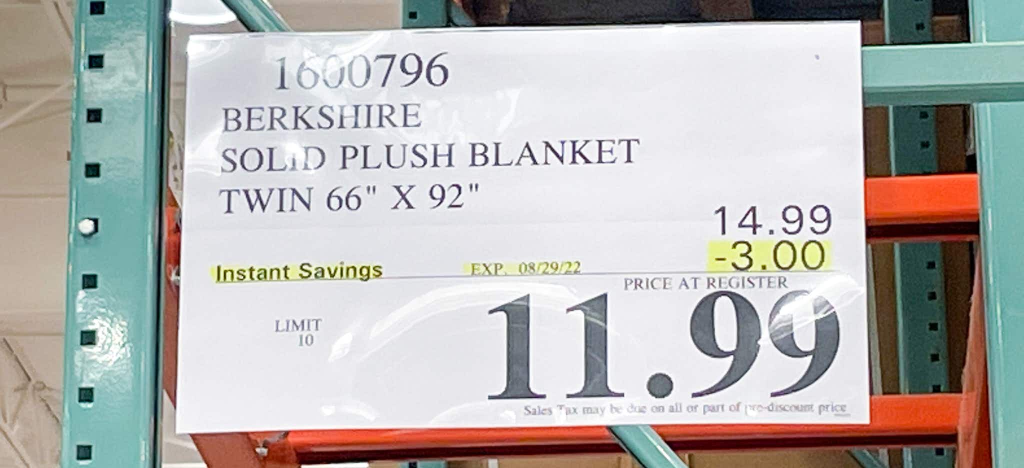 sales sign for blanket at costco
