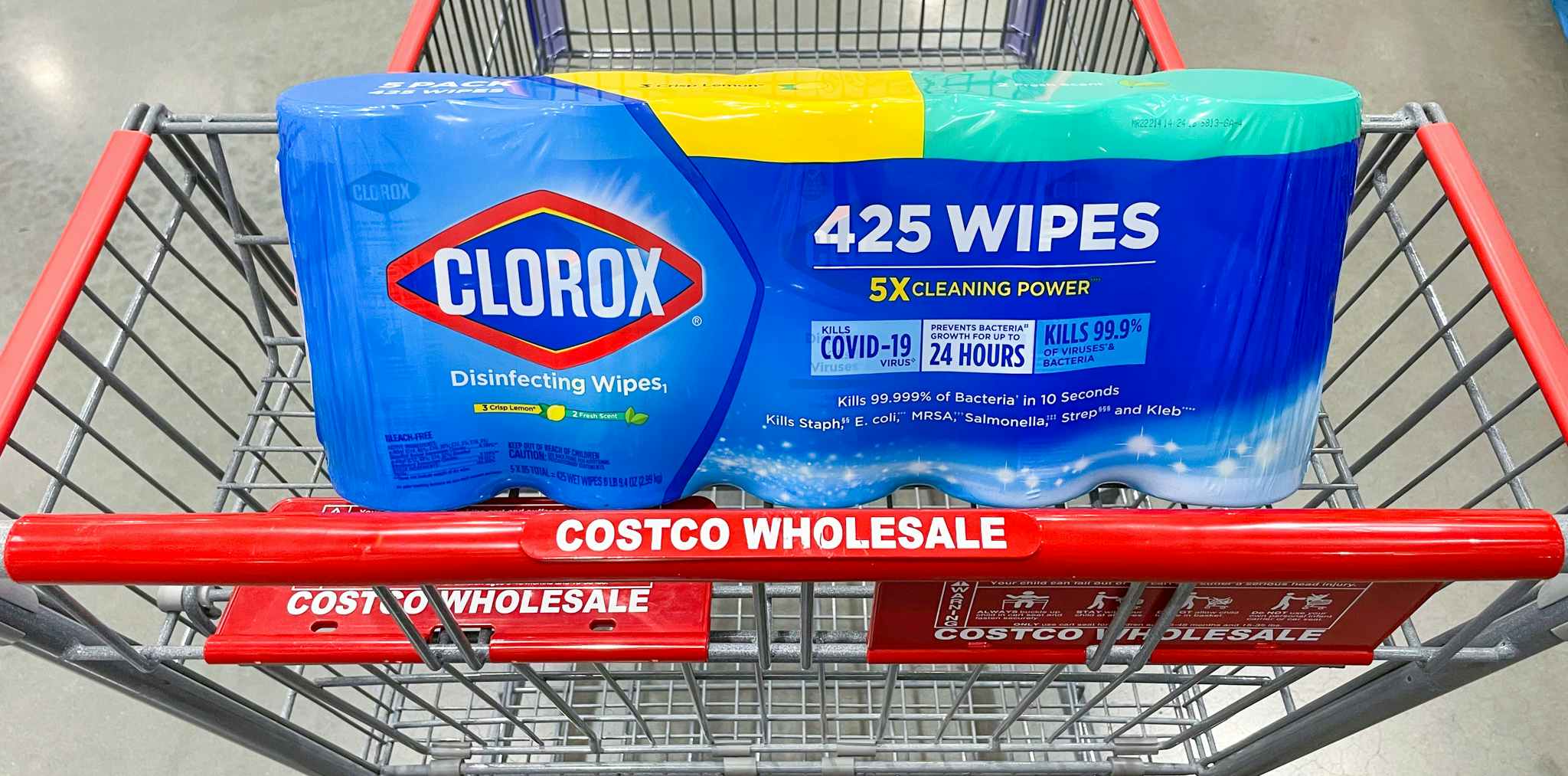 disinfecting wipes in a cart at costco